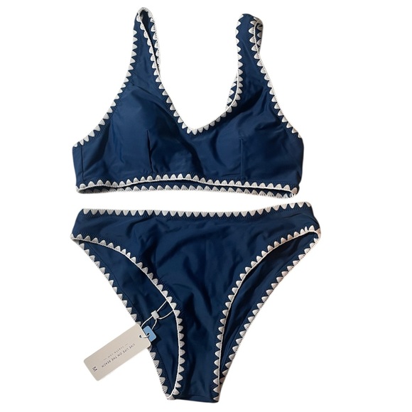 Cupshe Blue and White Crochet Trim Sporty Bikini Size M - Picture 3 of 6